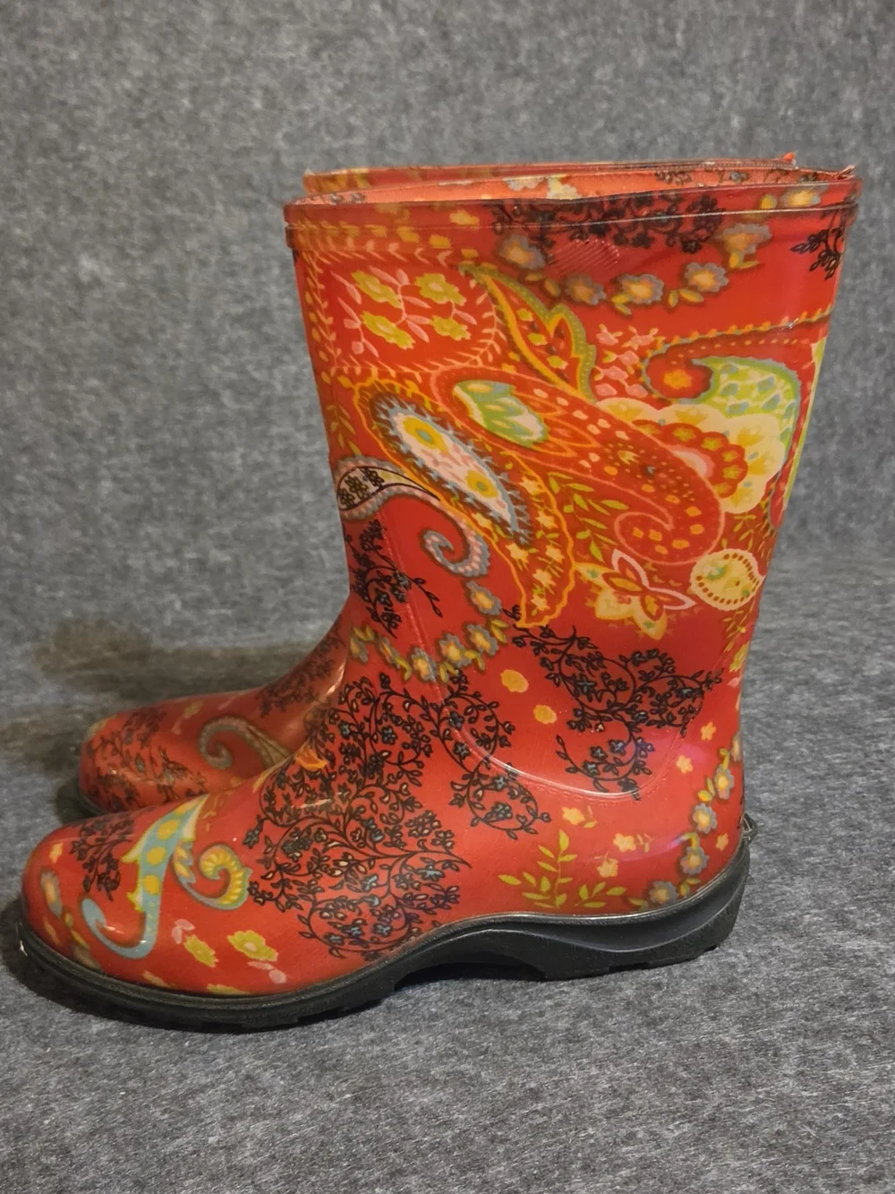 Sloggers Red Paisley Pattern Women's Waterproof Rain And Gardening Boots